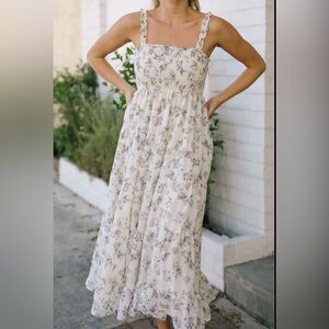 Eloquii Blush + Floral Smocked Maxi Dress Sz 16